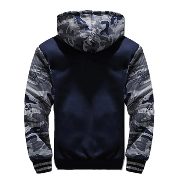 Herrjacka Kamouflage Tjock Vinterjacka för Män Fleece Långärmad Kappa Man Casual Huvtröjor Streetwear Herrrockar Black 4XL