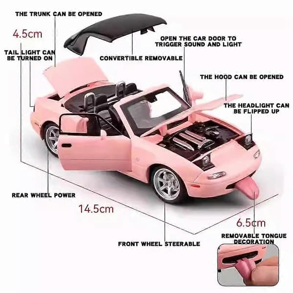 1/32 MX-5 Diecast Lekebilmodell med Lyd og Lys, Åpningsbare Dører, Miniatyr Samlebil for Barn Gutter