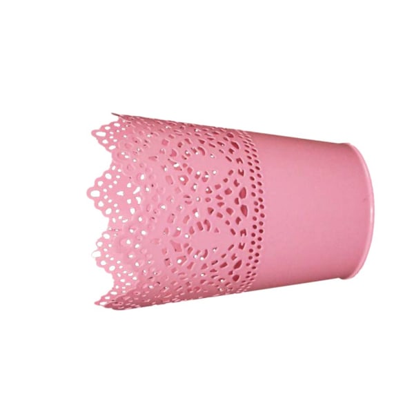 Metall Utskuren Vas Hållare Smink Pensel Hållare Objekt Hållare 15cm Rosa