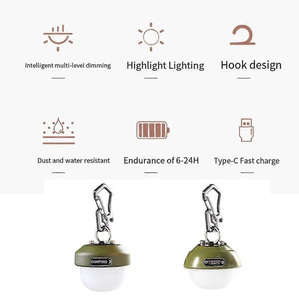 Lanterna LED Camping Lys Camping Belysning USB Justerbart Fiskeudstyr Berries/Dark Green