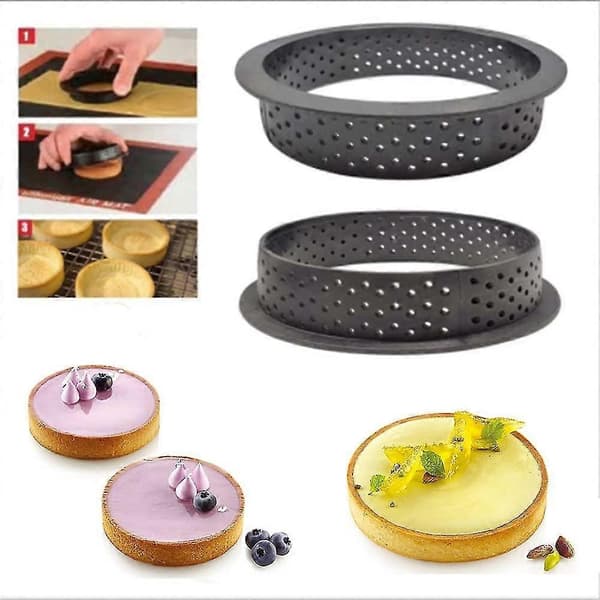 8 st perforerade kakformar, runda mousse-ringar, cirkeltartelett