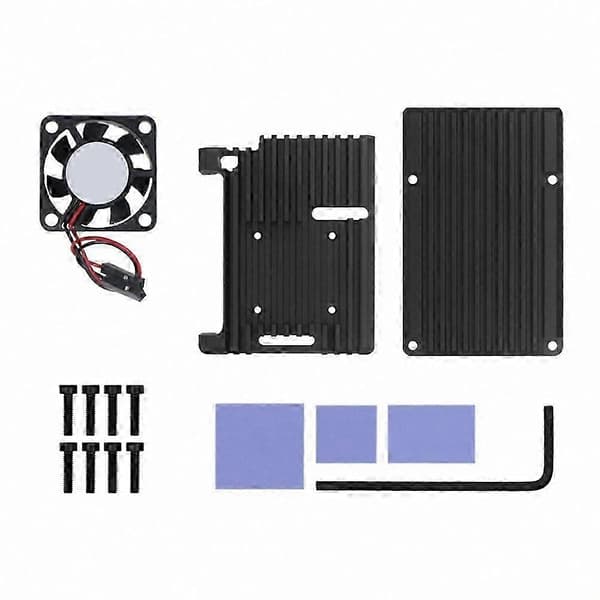 Raspberry Pi 4B aluminiumskabinet med køleventilator og køleplade, termisk pude inkluderet Black
