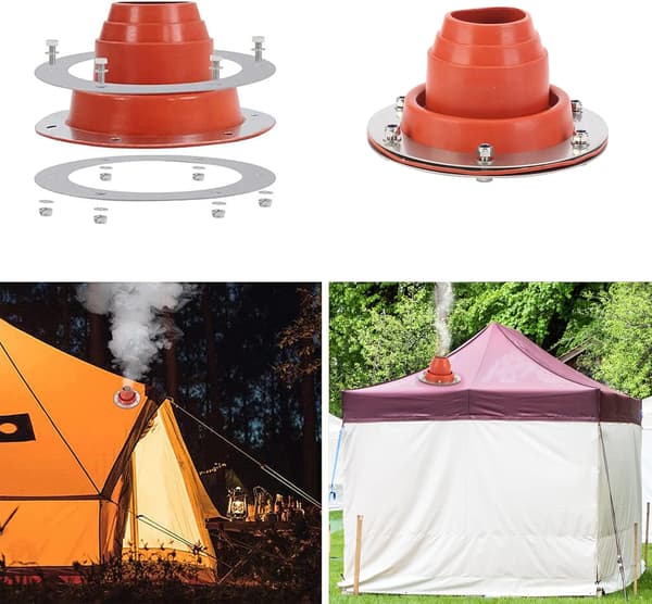 Teltflashing Kit Teltovn Jack Kit med Silikonerør Modstandsdygtigt over for 300 Grader og Rustfri Stålbase
