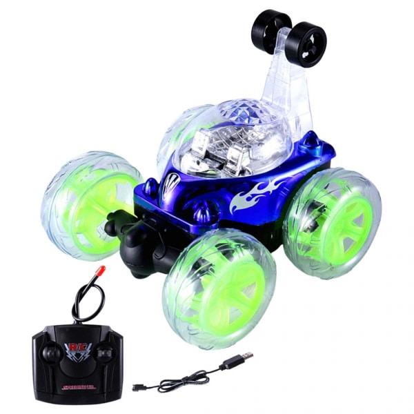 4WD Fjärrkontroll RC Stuntbil Leksak 360 Rotation Vändningsljus Blå
