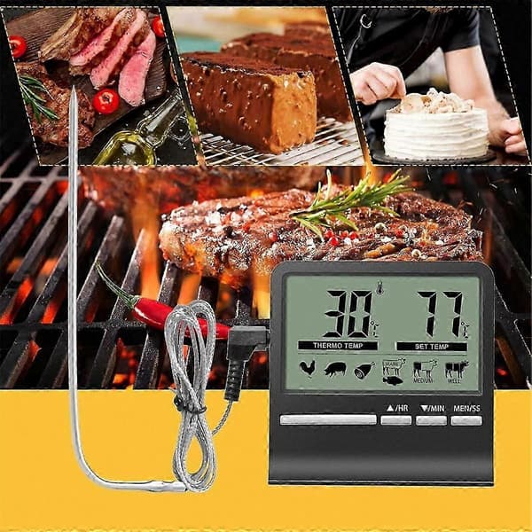 Digitalt Madlavningstermometer til Køkken, Ovn, BBQ og Grill med Timer og Varmebestandighed White