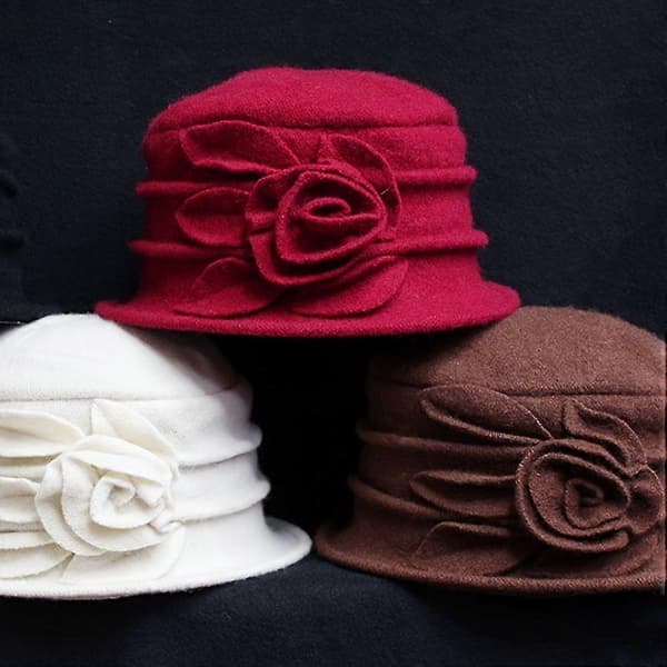 8 farver uld tophat bækkenhat vinter midaldrende kvinders hat elegant midaldrende uld mor hatte [MI] Coffee Brown