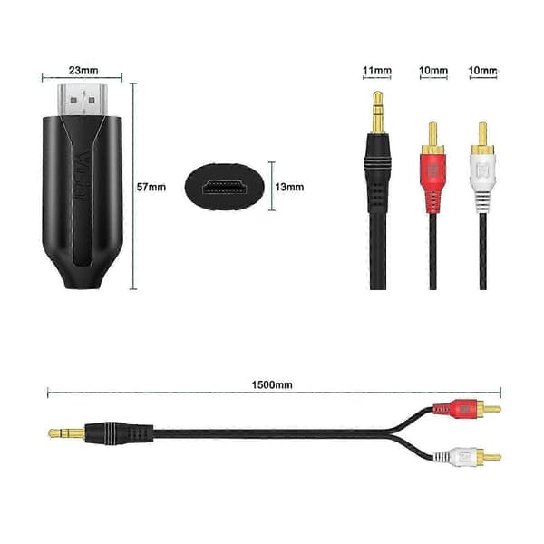 1m HDMI ARC til RCA lydkabel lydudtrækkeradapter, aluminiumslegering, MicroUSB DC5V1A strøm, til lydsystemer og højttalere