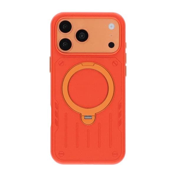 Mobilcover i Mecha-stil med Roterbart Stativ til iPhone 17 Pro Max og 18 Pro Max - Orange PU Leather