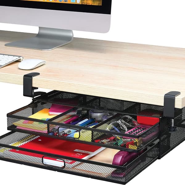 [RM]Office Home Sliding Double Drawer Under Desk Organizer Metal Storage Solution