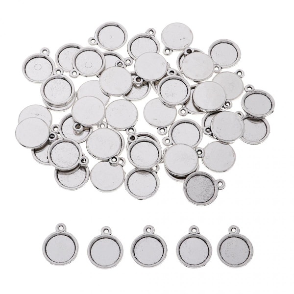 50 st Cabochon Bricka Legering Hängsmycke Inställningar för DIY Hantverk Smycken