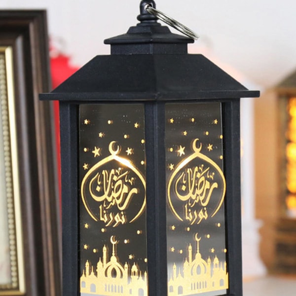 Ramadan Eid Al-Fitr Dekoration Halvmåne Stjärna Lykta LED-lampor Svart L