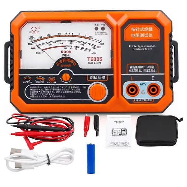 T6005 USB Genopladelig 500V Analog Isolationsmodstandstester T6005 Megaohmmeter