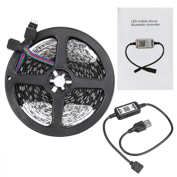 [RM]Fleksibel 5m RGB LED-stripe / Lyslenke / LED-Strip Bluetooth APP multifärg multicolor