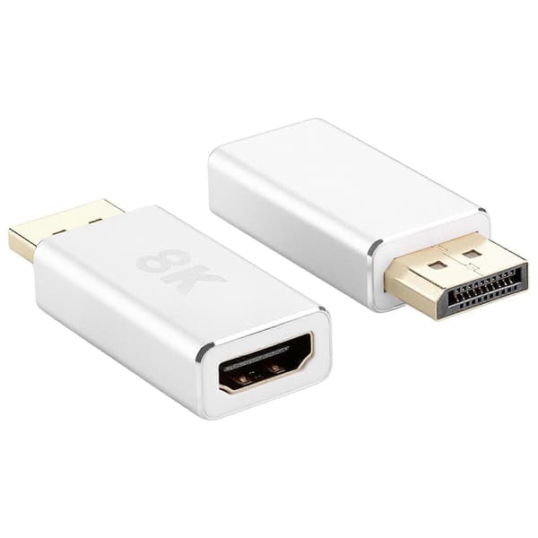 2X Active Standard DP1.4 to HDMI-compatible 2.1 Adapter, Dp to HDMI-compatible Cable Converter, Supports 8K@60Hz Silver gray
