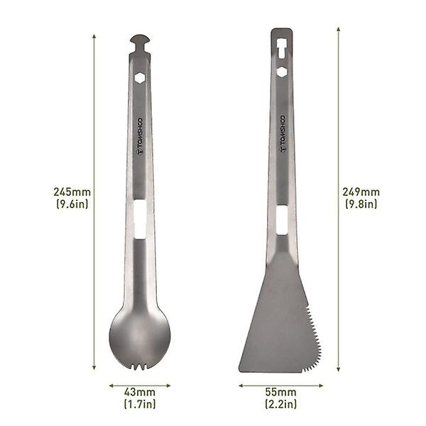 Titanium Multifunktionell Tång Gaffel Spade Spatel Allt-I-Ett Redskap Portabel Camping Matlagningsservis