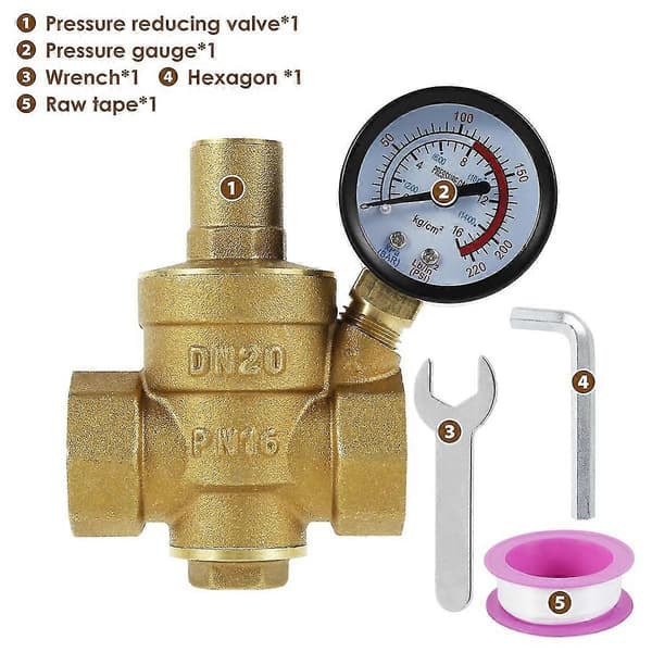 3/4 tommer DN20 messing vandtryksregulatorventil vandtryksreducerende regulator justerbar aflastningsventilmåler yellow