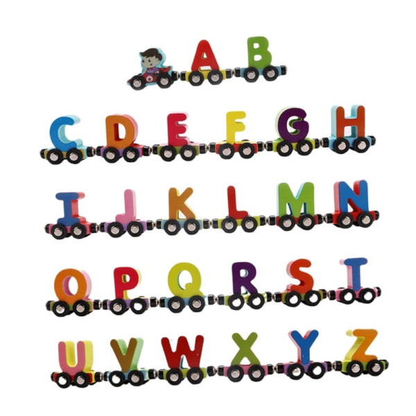 Trä magnetiska tåg Carrige bilar barn leksak mini fordon alfabetet gåva
