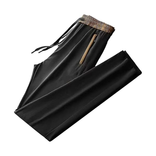 Herr Sommar Cargo Byxor Elastisk Dragsko Midja Enfärgad Långbyxor Sidofickor Raka Ben Black 4XL