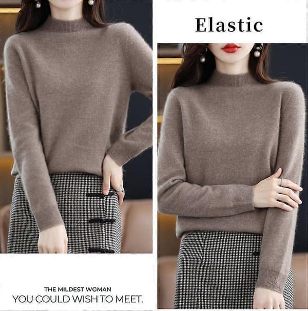 Ull Kashmir Tröja Kvinnor Stickad Tröja Polotröja Långärmad Pullover Höst Vinter Kläder Varma Toppar S