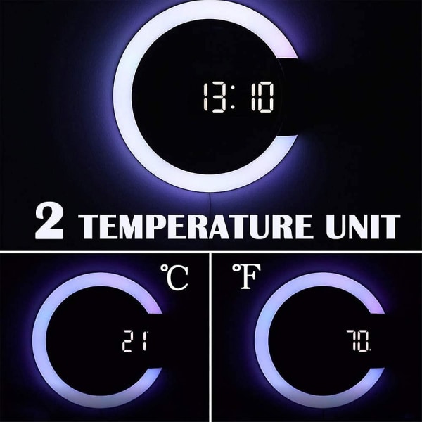 LED Väggklocka, Kreativ Fjärrkontroll, Digital Klocka, Ihålig Spegel, Temperatur Alarm, 7 Färger Ändras, Nattlampa För Hemmakontor