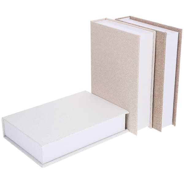 [RM]Faux Book Box Decorative Book Boxes Linen Material Storage Solutions Beige Decoration 3pcs