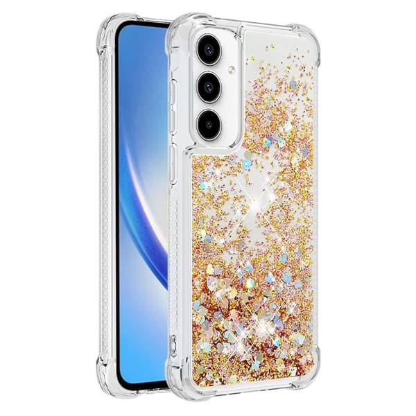 Samsung Galaxy A35 5G Cover TPU Glimmer Stødsikker - Guld / Hjerter