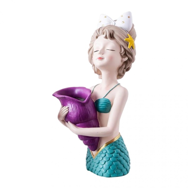 Söt flicka torr blomvas harts Desktop hemmakontor Skulptur Mermaid_purple