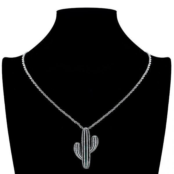 18K Guld Cubic Zirconia Berlocker Kaktus Hänge Halsband Hiphop Smycken Gyllene