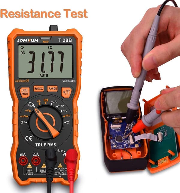 Digital multimeter, TRMS 6000 counts automatisk mätområdesinställning voltmeter; Testare för mätning av spänning, ström, resistans, kontinuitet, frekvens