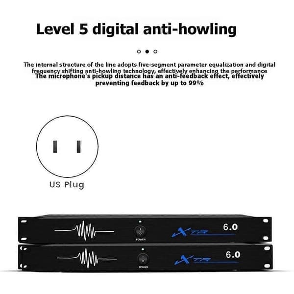 XTR 6.0 Digital Audio Processor med Digital Feedback Suppressor Seks-trins Frekvensforskydning til Undertrykkelse af Feedback US Black Us plug