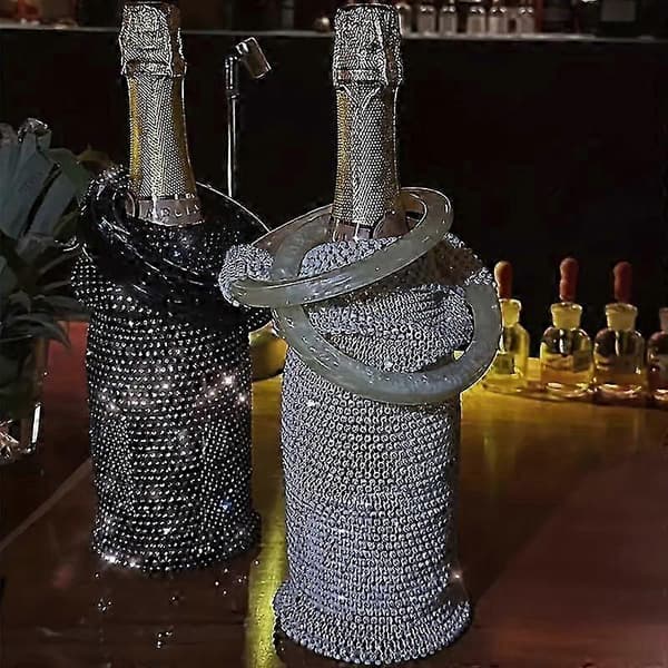 Glinsende Rhinestone Kvelds Vinpose, Elastisk Netthåndtak, Glitrende Gjenbrukbar Håndveske for Bryllup Bursdagsfest White