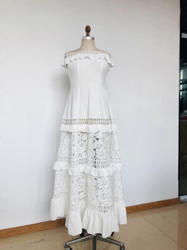 Dame Off Shoulder Flæse Festkjoler Side Slids Maxi Kjole