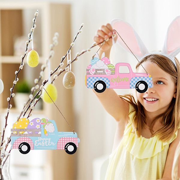 Farfi Påsk Träprydnad Ägg Kanin Hares Blommor Tomte Heminredning Hantverk Glad Påsk Bil Hängande Dekoration Festtillbehör C