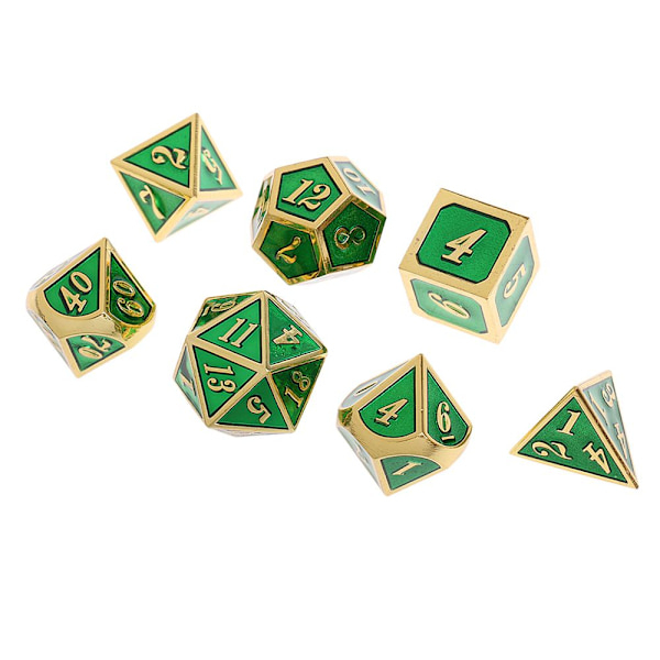 D4-D20 Legering Polyedriska Tärningar för MTG TrPG DND Leksaker - Gyllene Mörkgrön