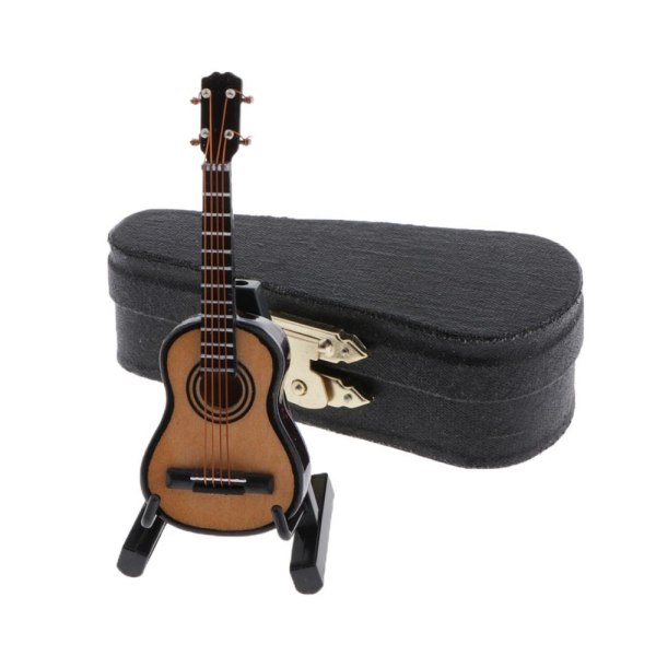 1/12 Dockskåp Miniatyr Trägitarr Med Ställ Ljusbrun Musikinstrument