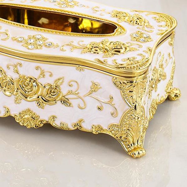Rektangulär Tissue Box för Hemmet Guld Vit Fodral Hållare Omslag