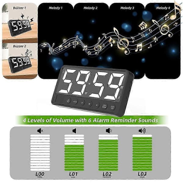7,4\" Ekstra Stor LED Digital Timer - 99 Timers Nedtælling/Optælling, Magnetisk Stand, Genopladelig Køkkentimer