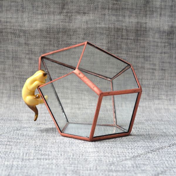 Luftväxt planteringskärl diamant geometrisk glas terrarium 12x12x17cm koppar