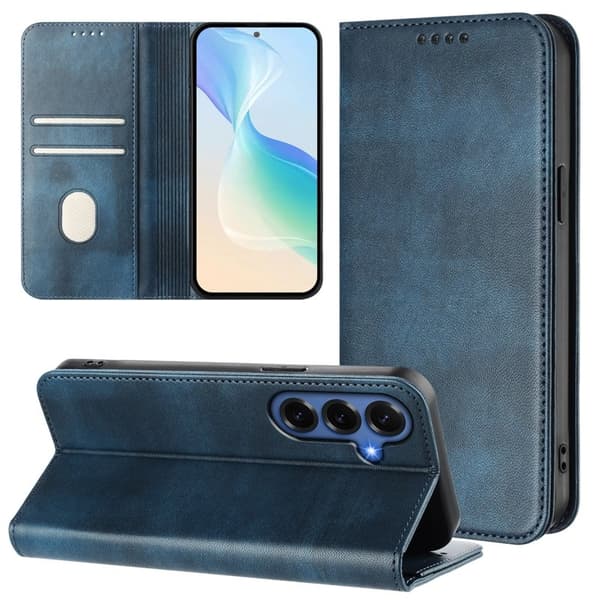 [RM]Samsung Galaxy S26+ Lommebokveske Retro Tekstur RFID-beskyttelse Kunstlær - Blå