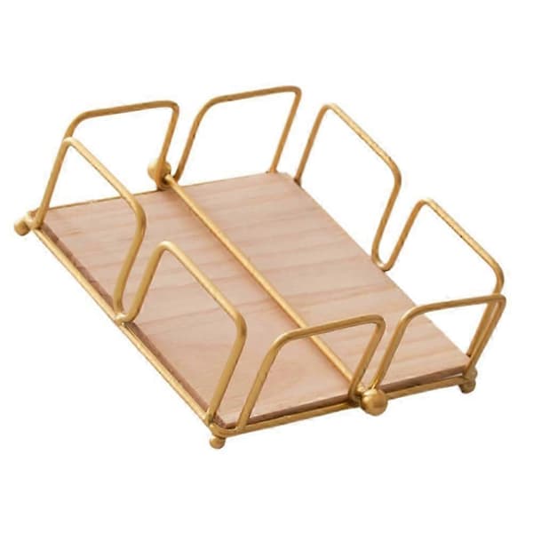 Moderne serviettbeholder med trebunn, elegant design for spisebord, solid og dekorativ holder Gold