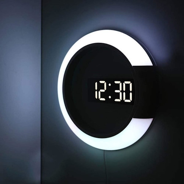 LED Väggklocka, Kreativ Fjärrkontroll, Digital Klocka, Ihålig Spegel, Temperatur Alarm, 7 Färger Ändras, Nattlampa För Hemmakontor