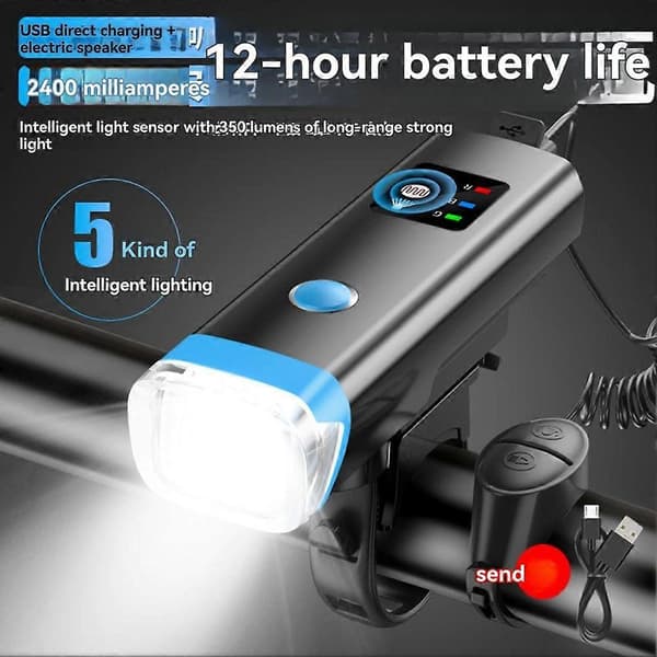 Sykkellys foran, automatisk avslåing, supersterkt, USB-oppladbart sett, LED-sykkellys, vanntett