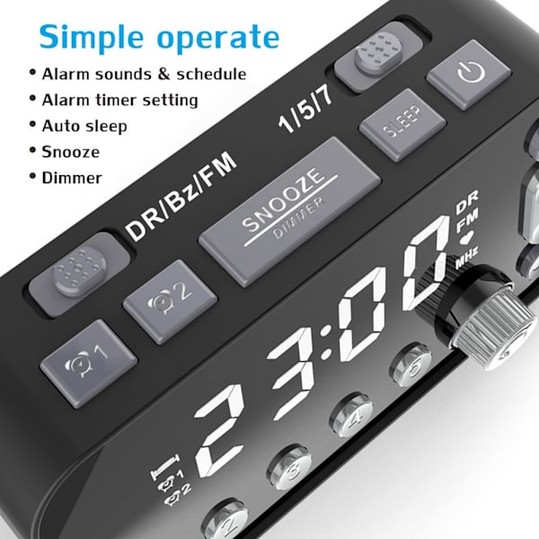 Portabel DAB+ FM Digital Väckarklockradio med Insomningstimer, Batteridriven Stereoradio
