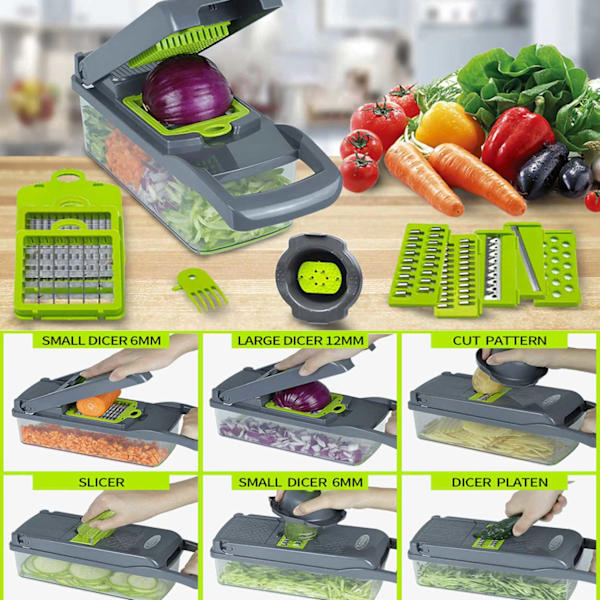 Vegetable Cutter - Multifunctional Vegetable Chopper Mandoline 14-in-1 Grey[RM] gray