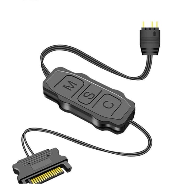 2X ARGB-kontrollerkabel SATA til 5V 3-pinners kontroller HUB, SATA strømforsyning RGB-kontrollkabel splitter A Black