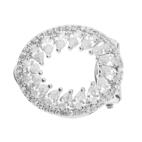 Circle Hollow Flower Zircon Ring Chiffong Scarf Clip Spänne Silver White