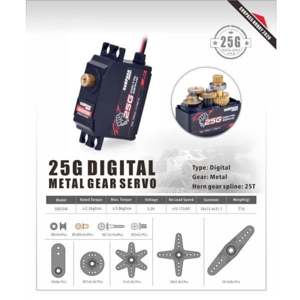 25g Plastväxel Servo För 1/12 RC Bil Flygplan RC Båt Robot S0025M