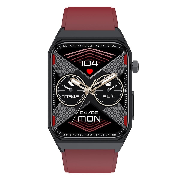 E530 Ip68 Vattentät 1,91-tums EKG-puls Kroppstemperaturmätare Smart watch, silikonrem Red