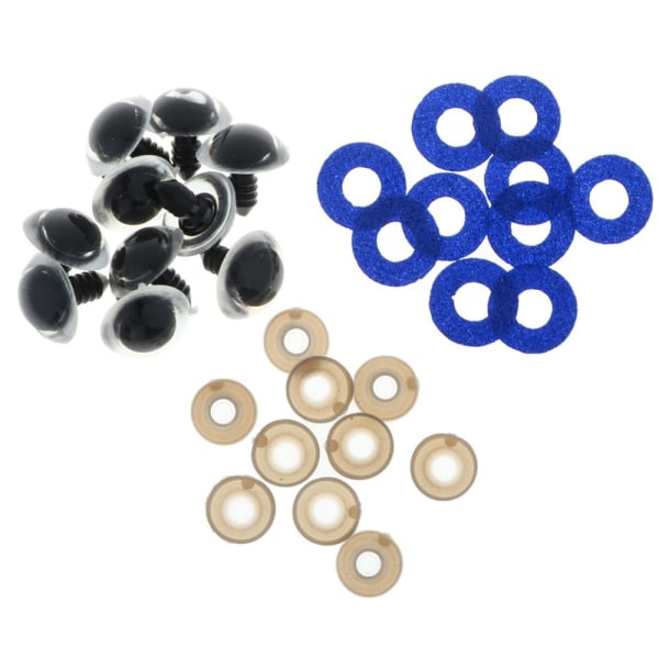 10 st Plast Säkerhetsleksaksögon + Glitter Nonwovens + Bricka 24mm Mörkblå