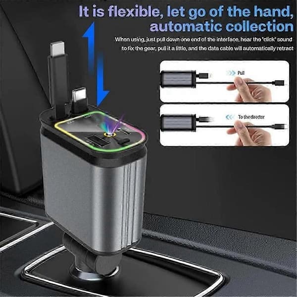 4-i-1 infällbar billaddare med USB-snabbladdningskabel